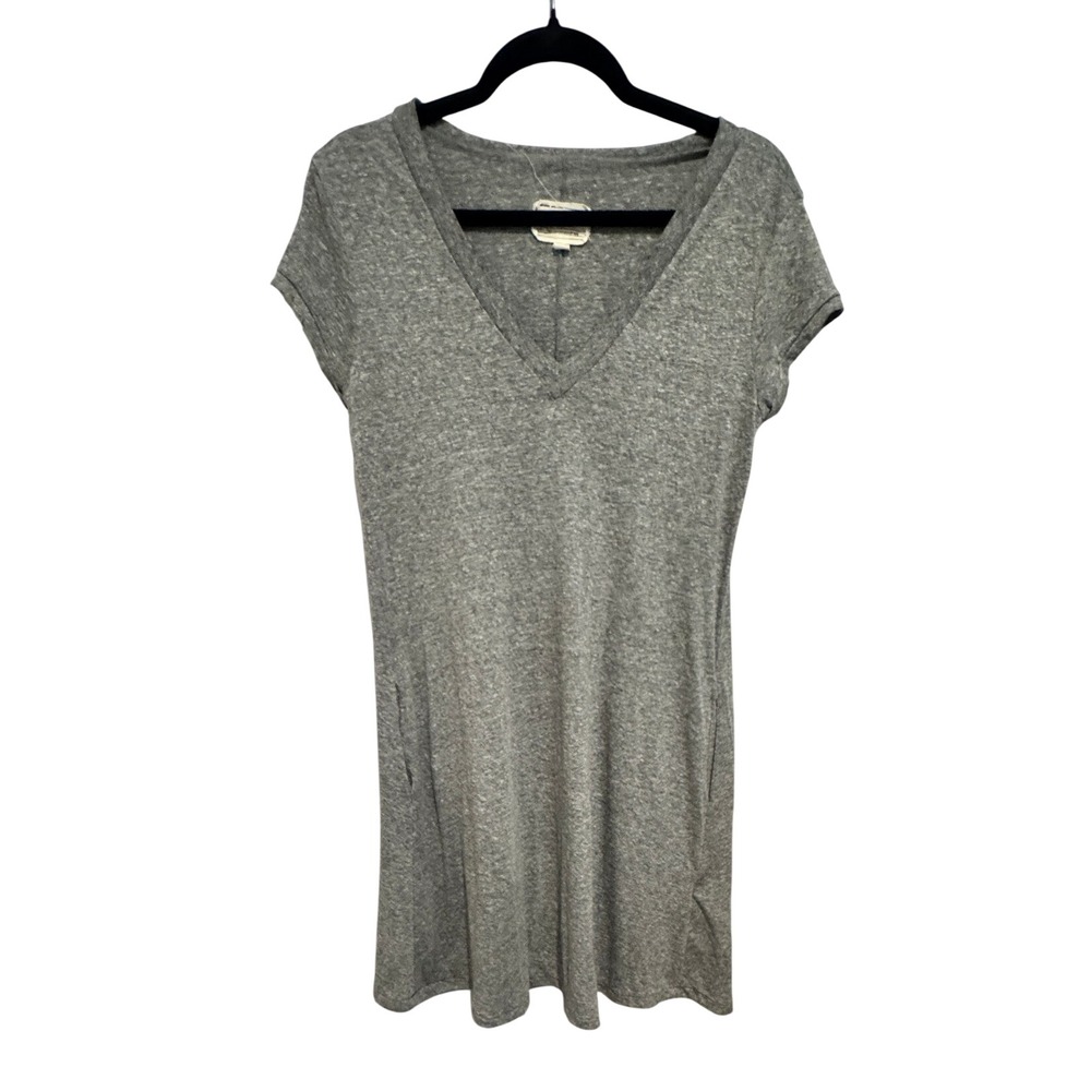 Current Elliott Grey V-Neck Short Sleeve T-Shirt Dress with Pockets 10.15.9.5